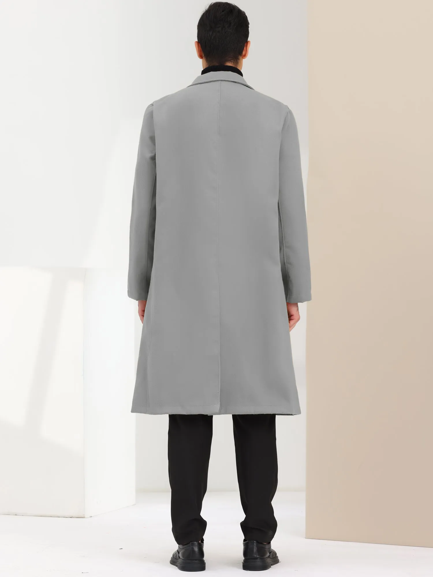 Men's Winter Pea Single Breasted Notched Lapel Long Trench Coat