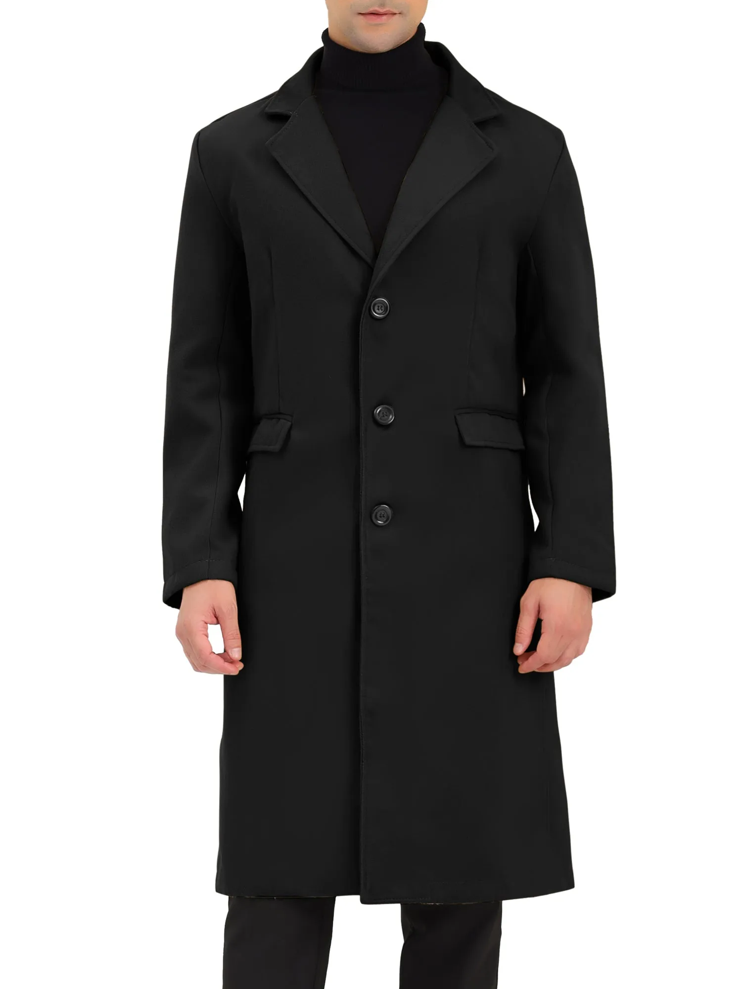 Men's Winter Pea Single Breasted Notched Lapel Long Trench Coat