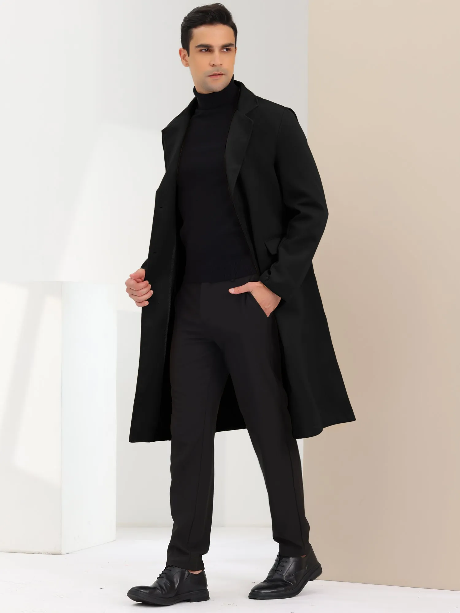 Men's Winter Pea Single Breasted Notched Lapel Long Trench Coat