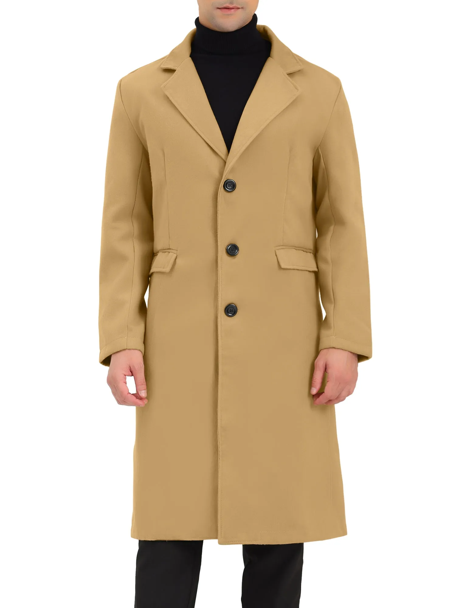 Men's Winter Pea Single Breasted Notched Lapel Long Trench Coat