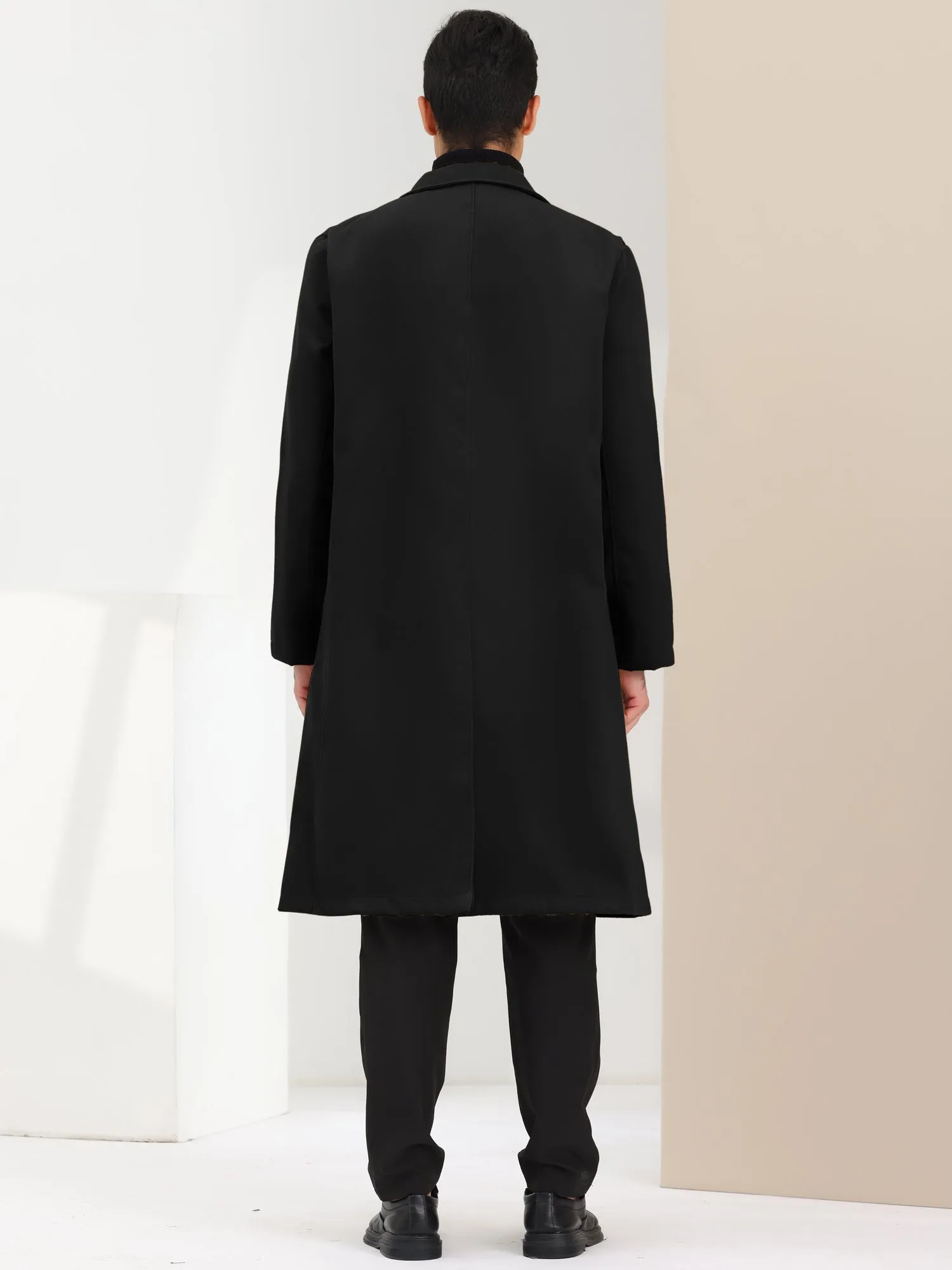 Men's Winter Pea Single Breasted Notched Lapel Long Trench Coat