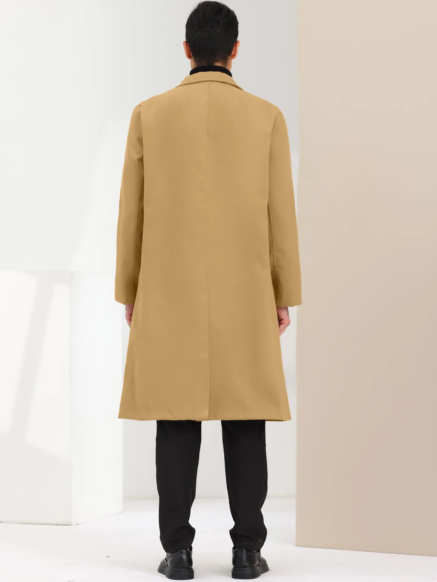 Men's Winter Pea Single Breasted Notched Lapel Long Trench Coat