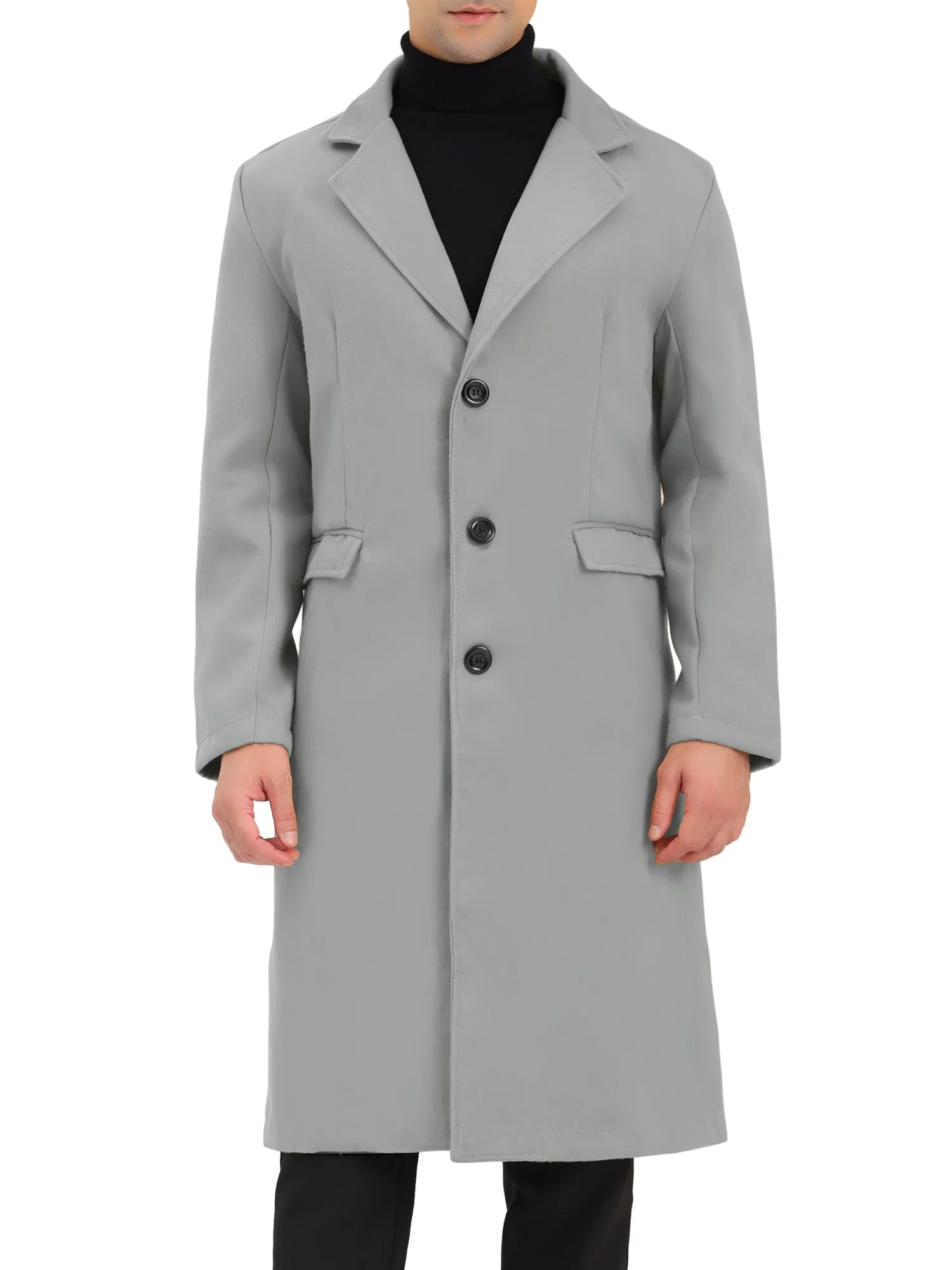 Men's Winter Pea Single Breasted Notched Lapel Long Trench Coat