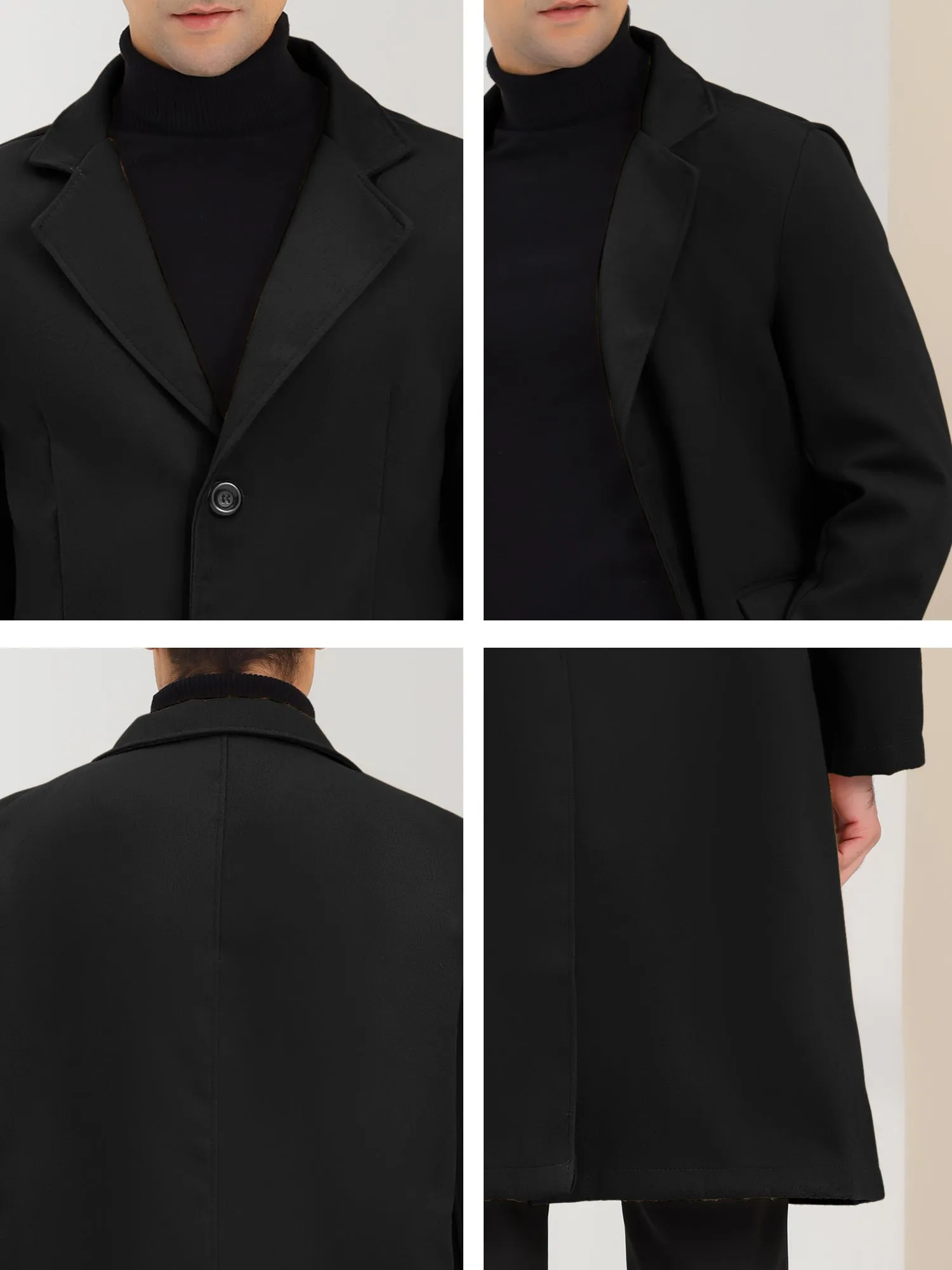 Men's Winter Pea Single Breasted Notched Lapel Long Trench Coat