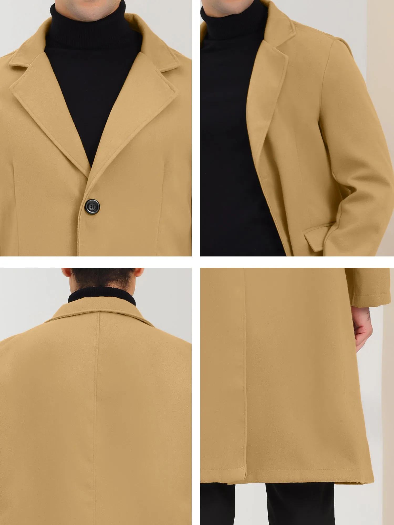 Men's Winter Pea Single Breasted Notched Lapel Long Trench Coat
