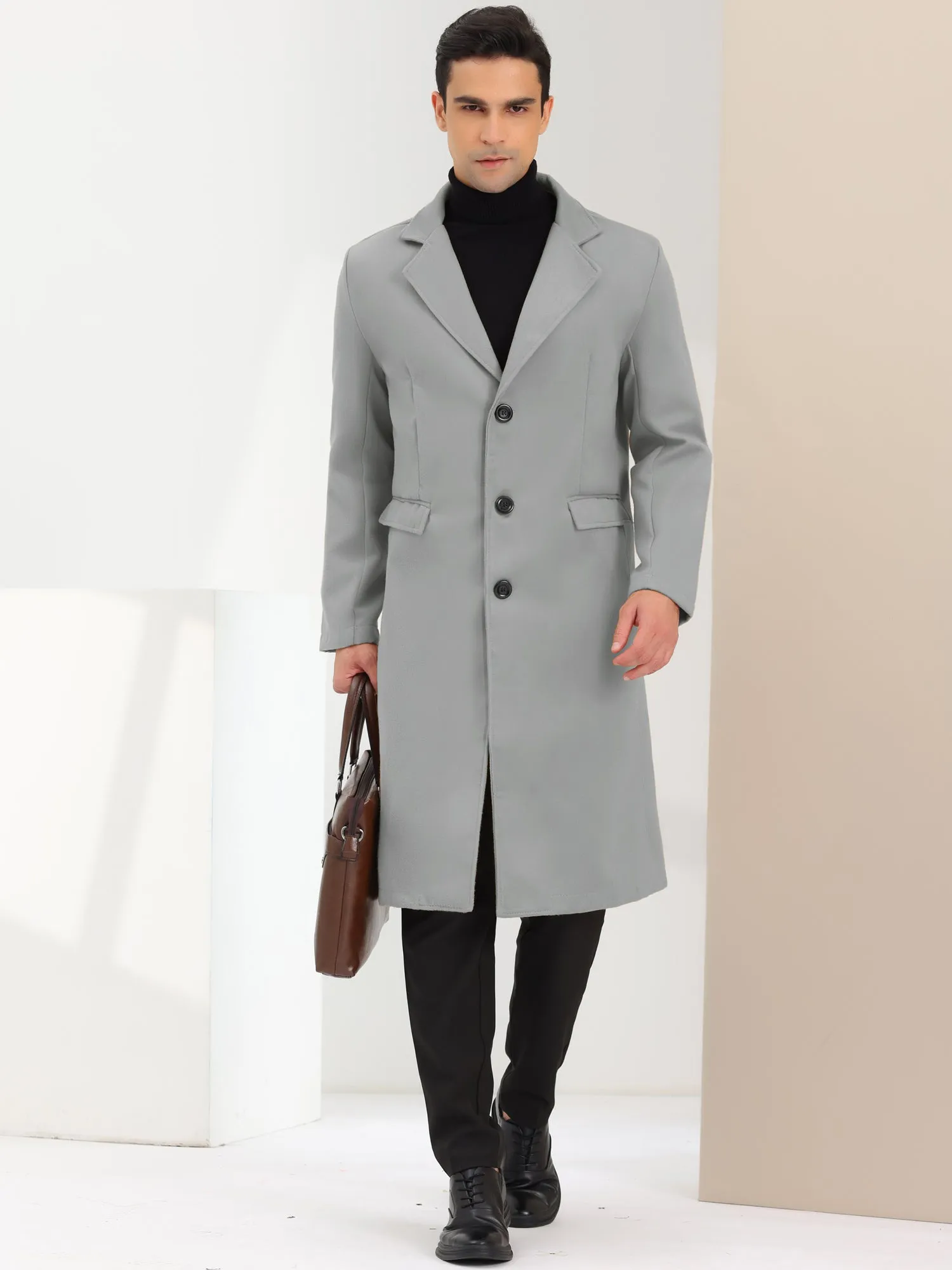 Men's Winter Pea Single Breasted Notched Lapel Long Trench Coat