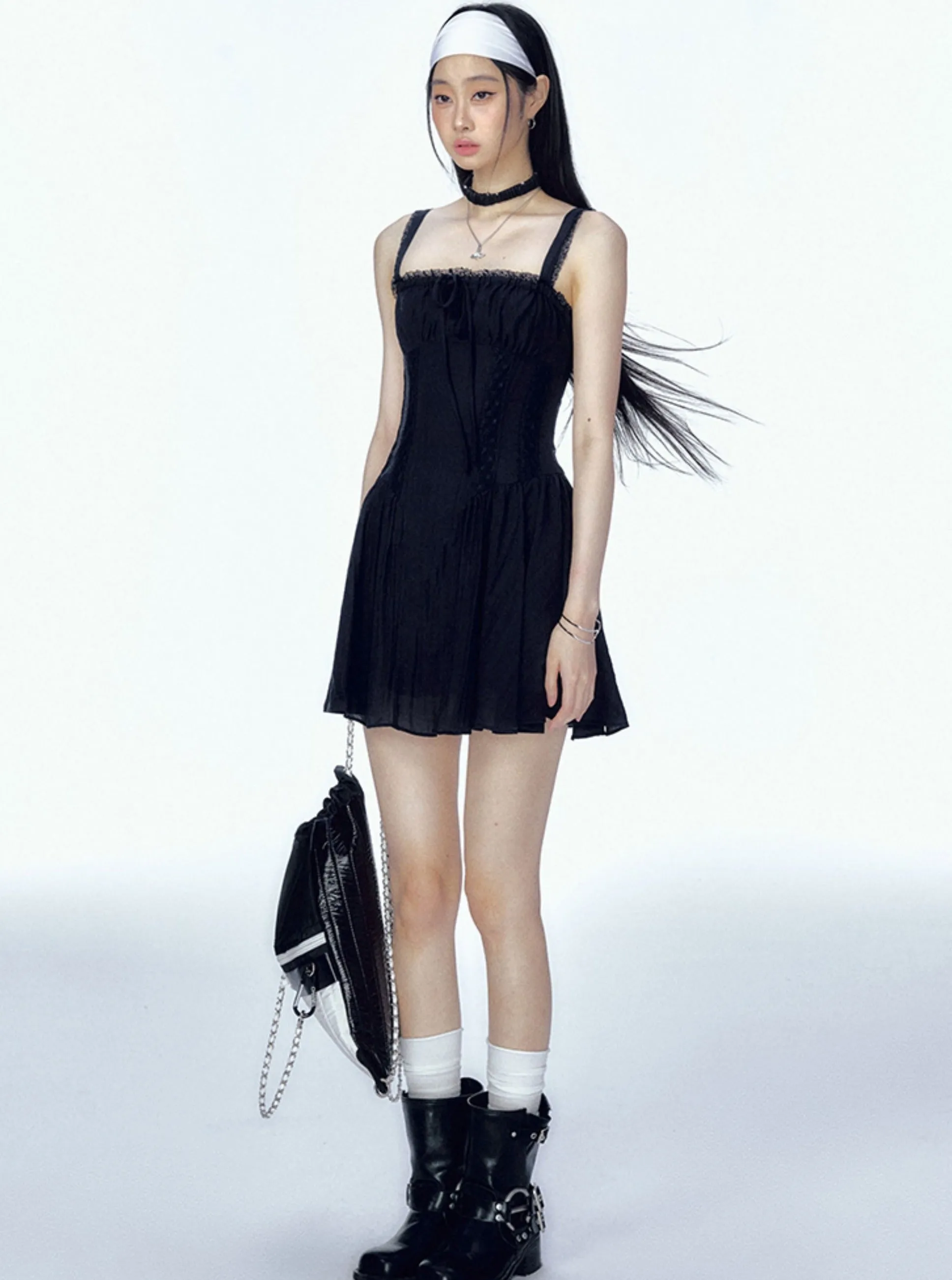 Navy Blue Puffy Skirt Slip Dress