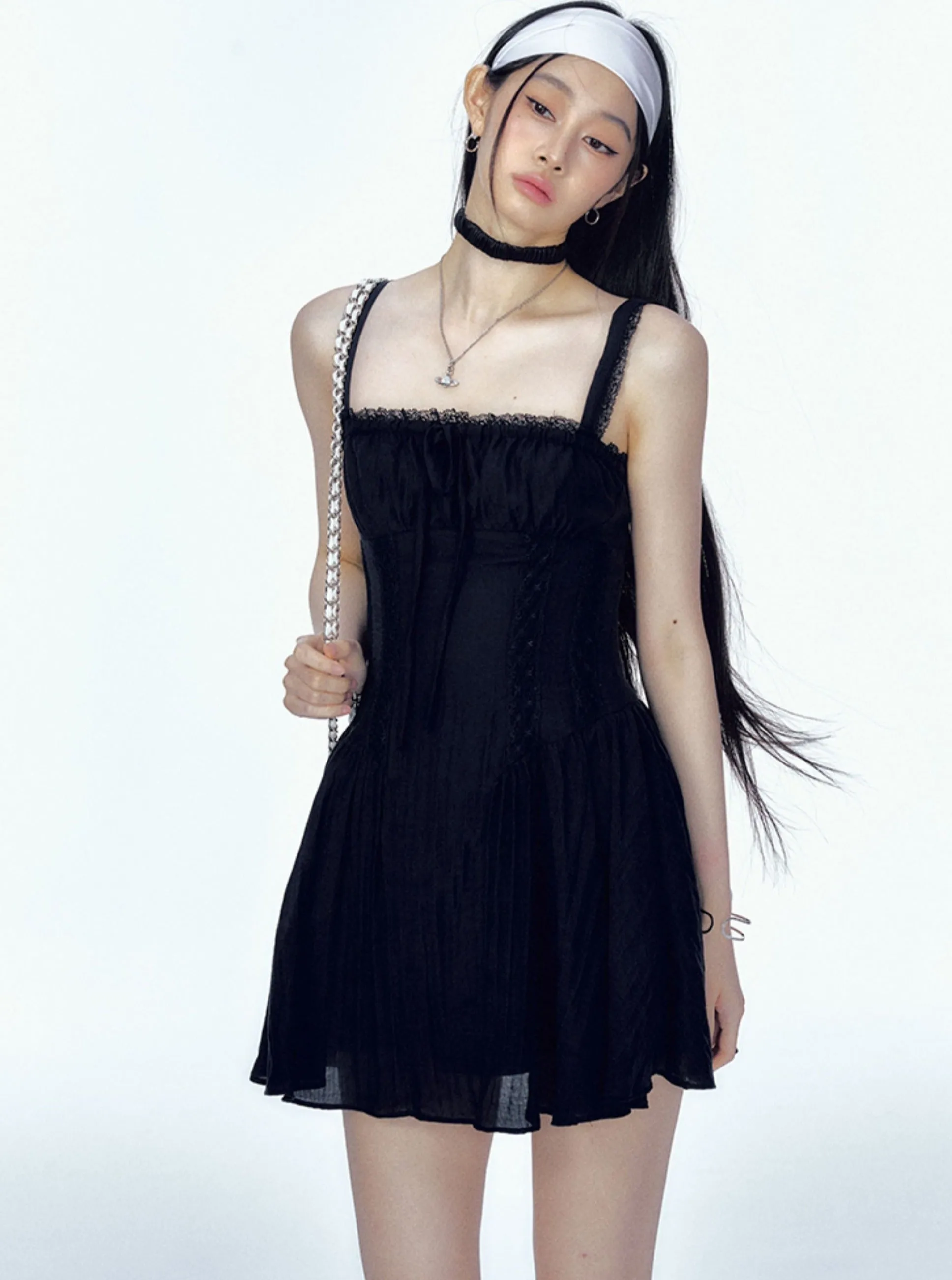 Navy Blue Puffy Skirt Slip Dress