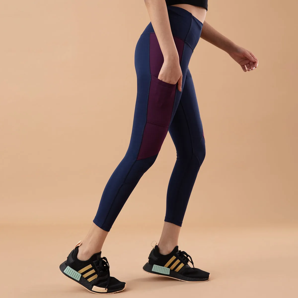 Nykd All Day High rise Color Block Breathable Leggings-NYK029-Peacoat Potent Purple