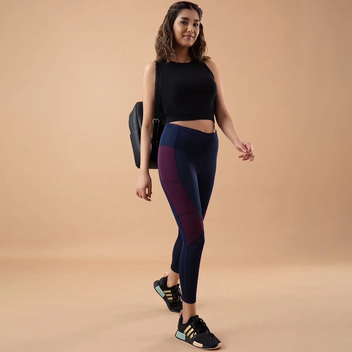 Nykd All Day High rise Color Block Breathable Leggings-NYK029-Peacoat Potent Purple