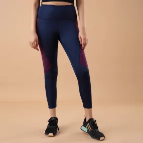 Nykd All Day High rise Color Block Breathable Leggings-NYK029-Peacoat Potent Purple
