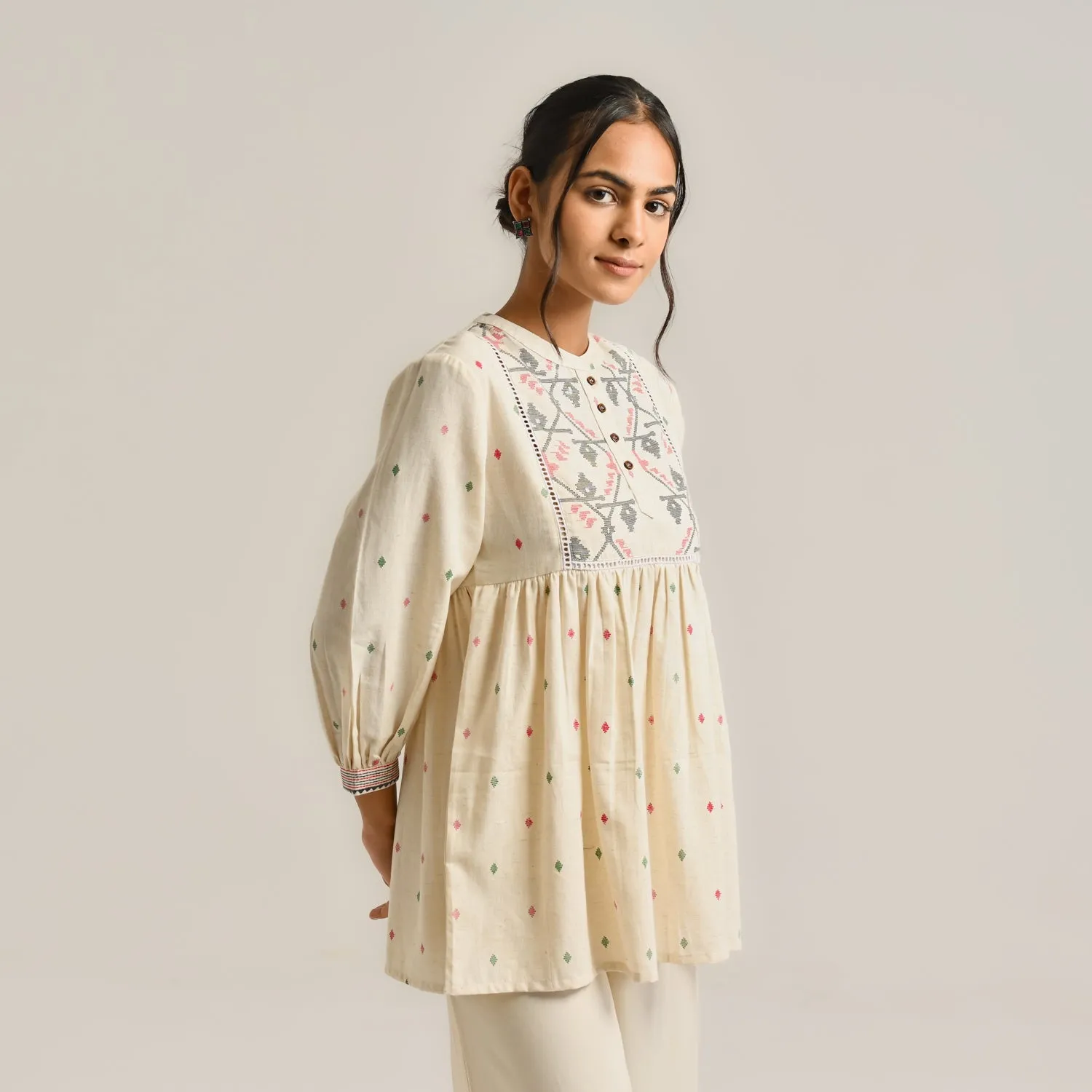 Off-White Linen Cotton Jamdani Printed Tunic