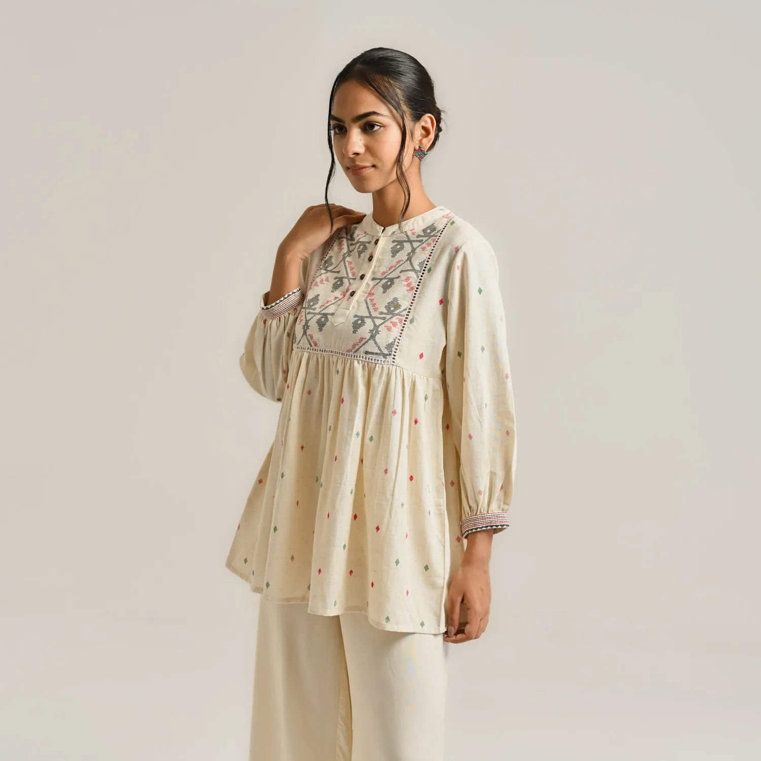Off-White Linen Cotton Jamdani Printed Tunic