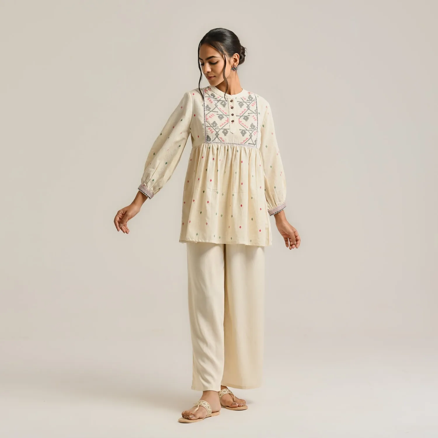 Off-White Linen Cotton Jamdani Printed Tunic