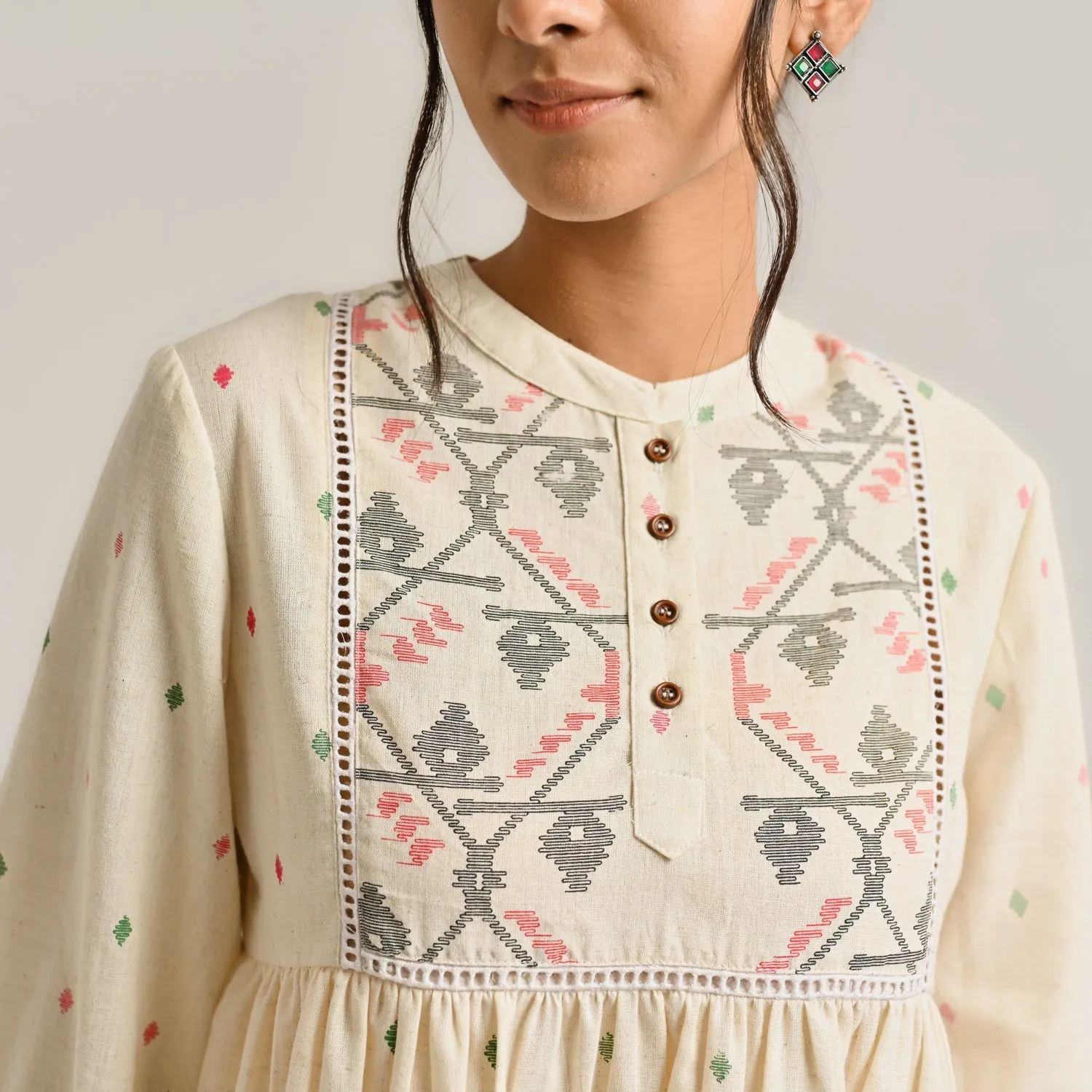 Off-White Linen Cotton Jamdani Printed Tunic