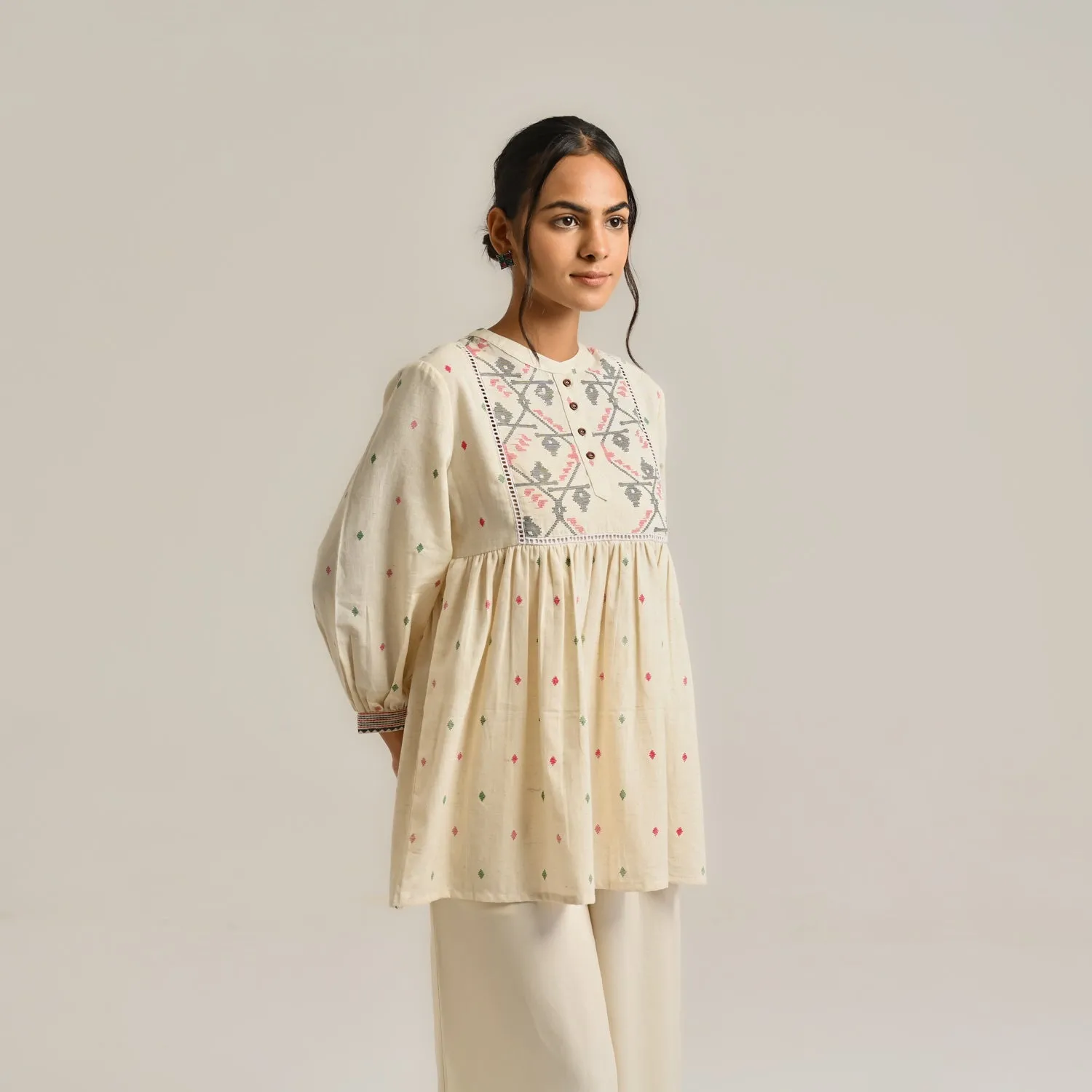 Off-White Linen Cotton Jamdani Printed Tunic