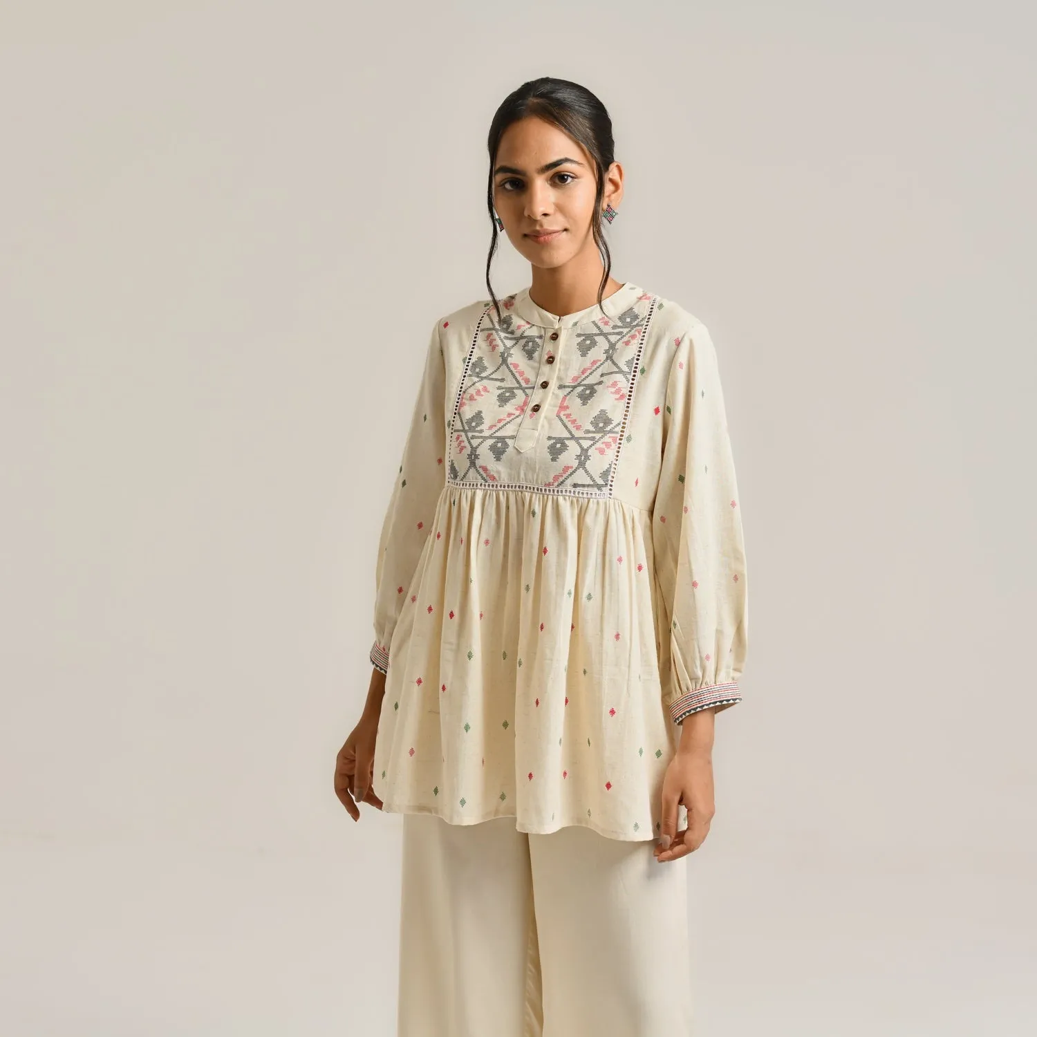 Off-White Linen Cotton Jamdani Printed Tunic