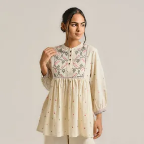 Off-White Linen Cotton Jamdani Printed Tunic