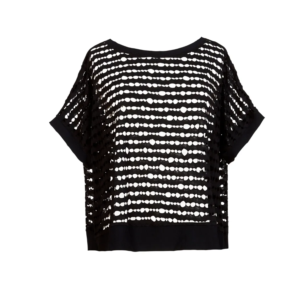 Open Knit Short Sleeve Boxy Top