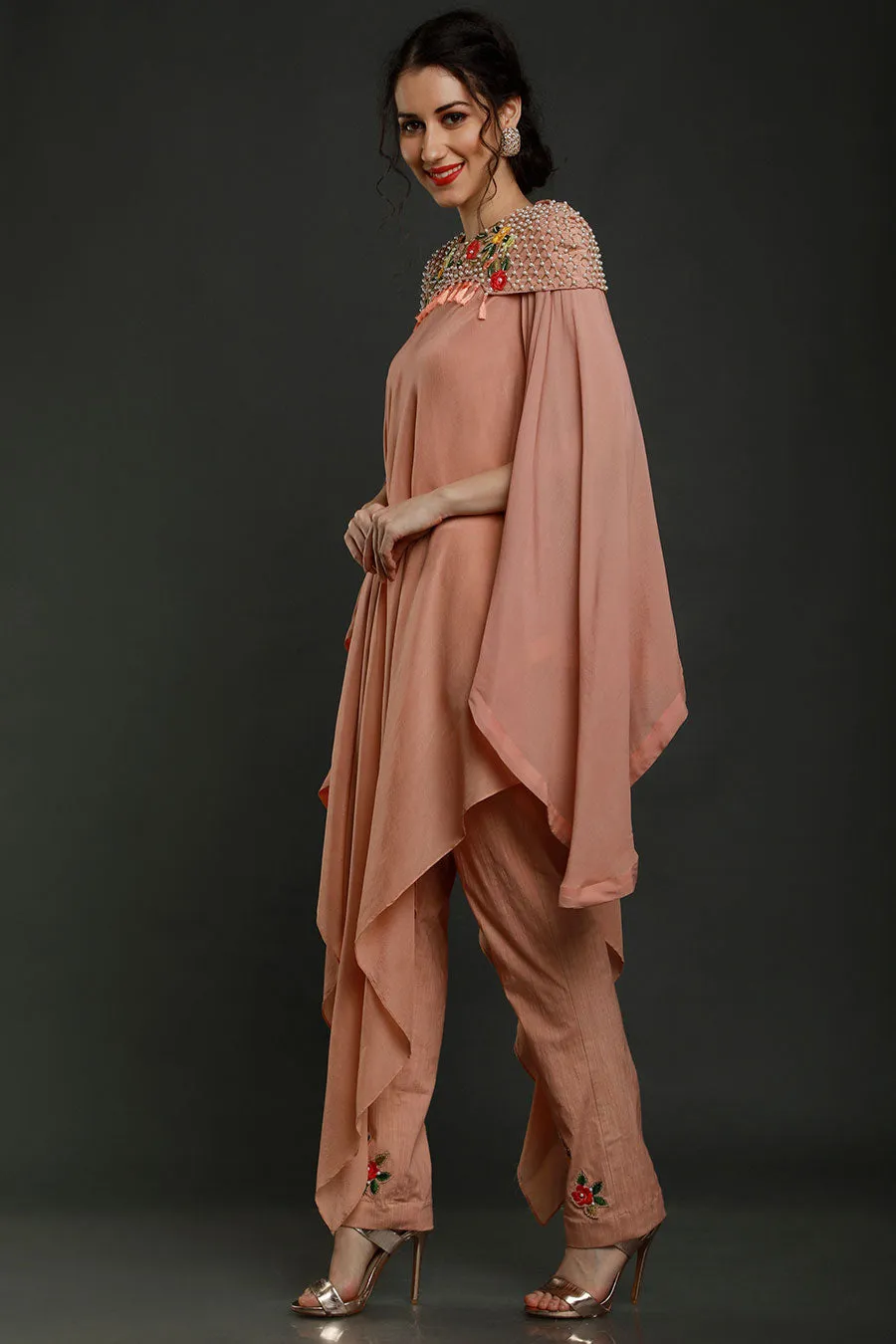 Peach Asymmetric Tunic & Pants Set