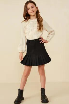 Pleated Hem Denim Skirt