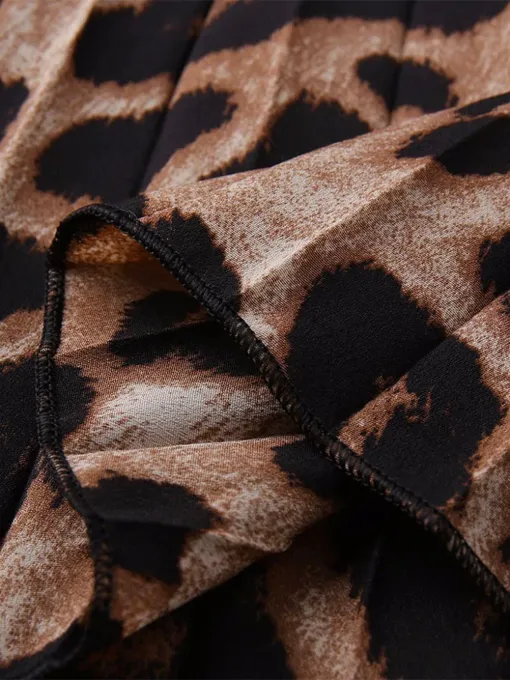 Pleated Leopard Print Long Skirt