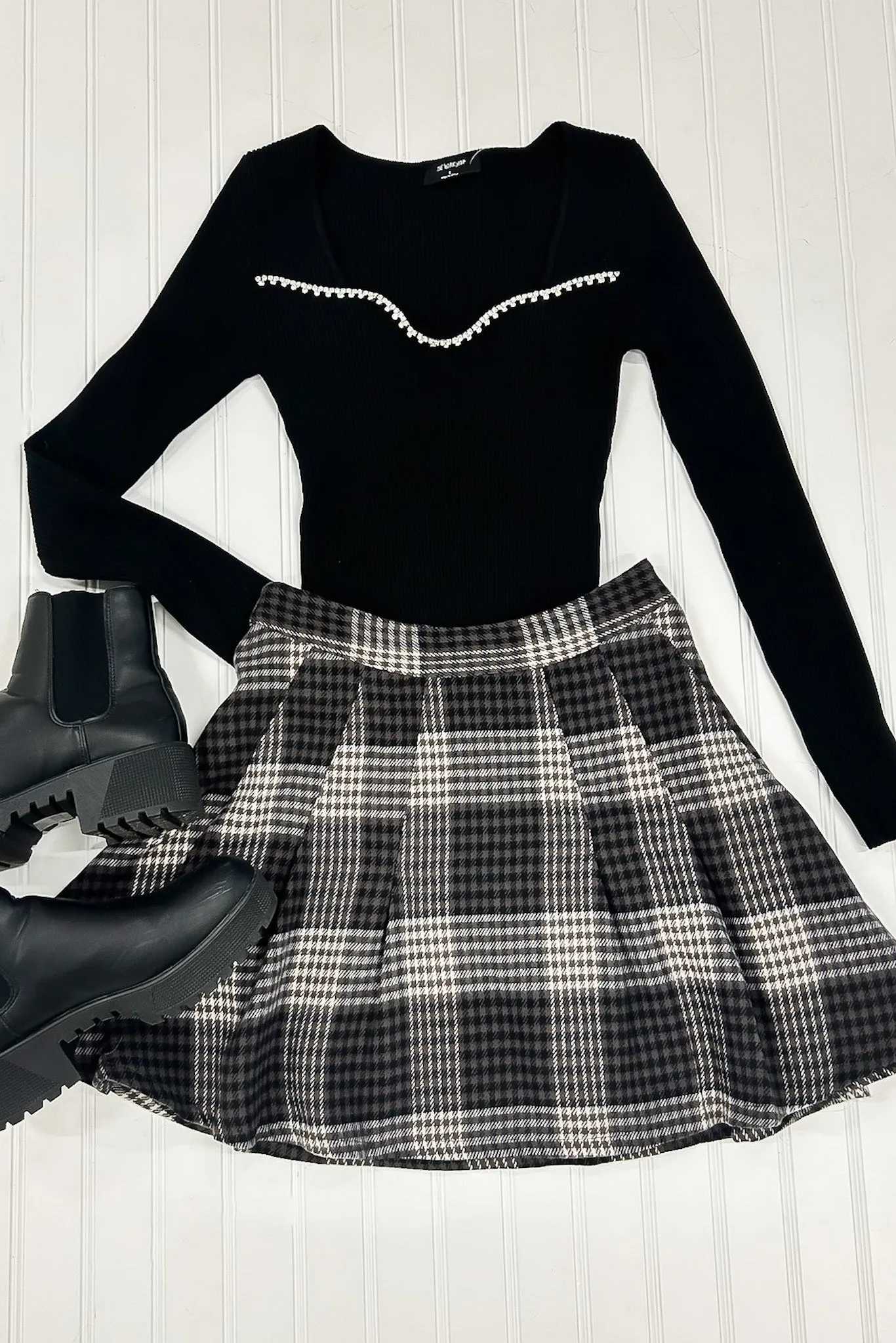 Posh idea Plaid Pleated Skirt