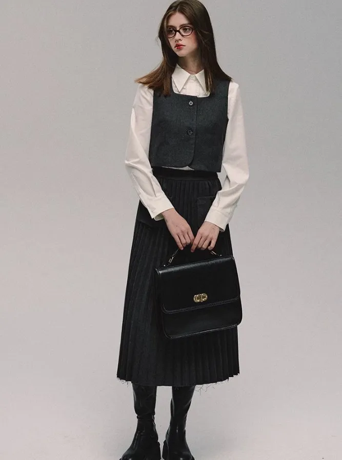 Preppy Vest Pleated Skirt