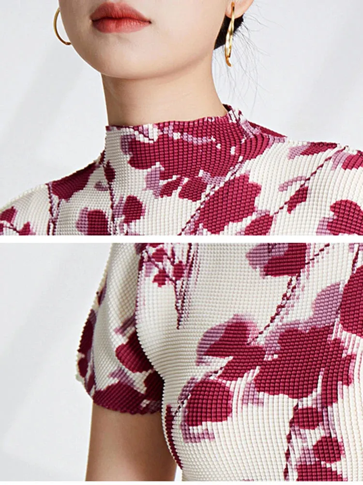 Printed Top and Pleated Long Skirt Suit