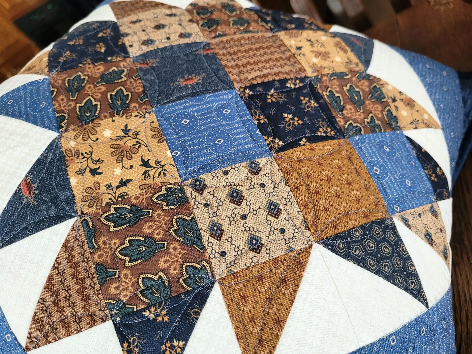 Quilted Throw Pillow, Blue and Brown