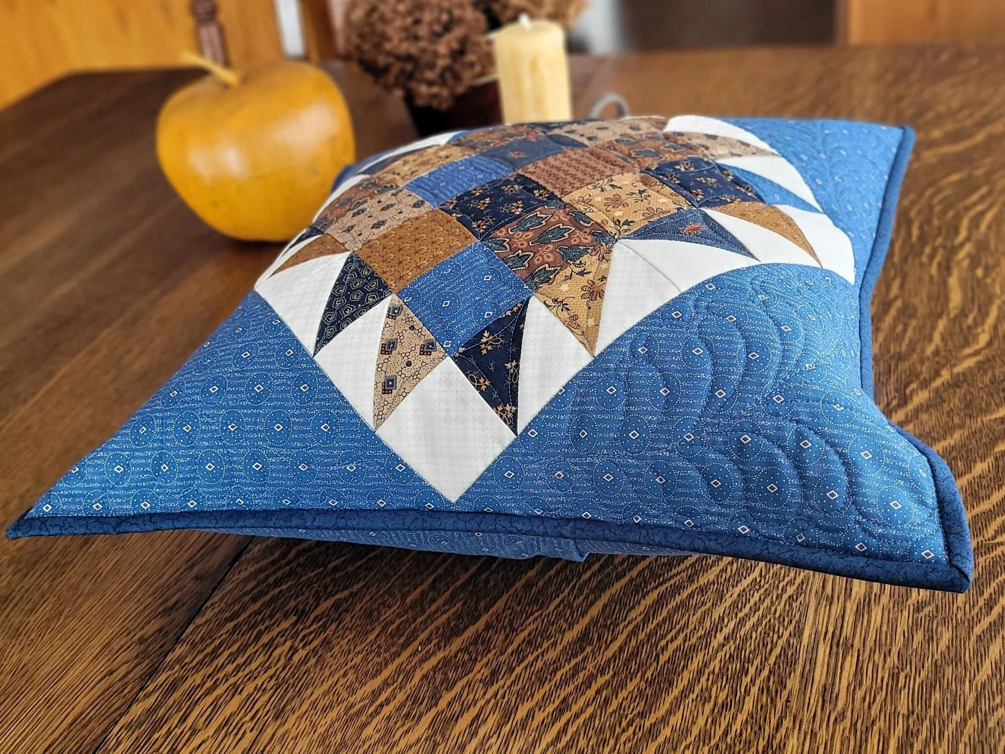 Quilted Throw Pillow, Blue and Brown
