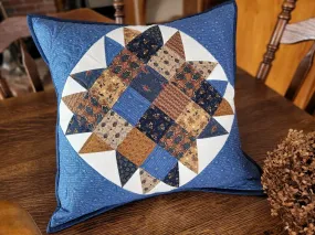 Quilted Throw Pillow, Blue and Brown