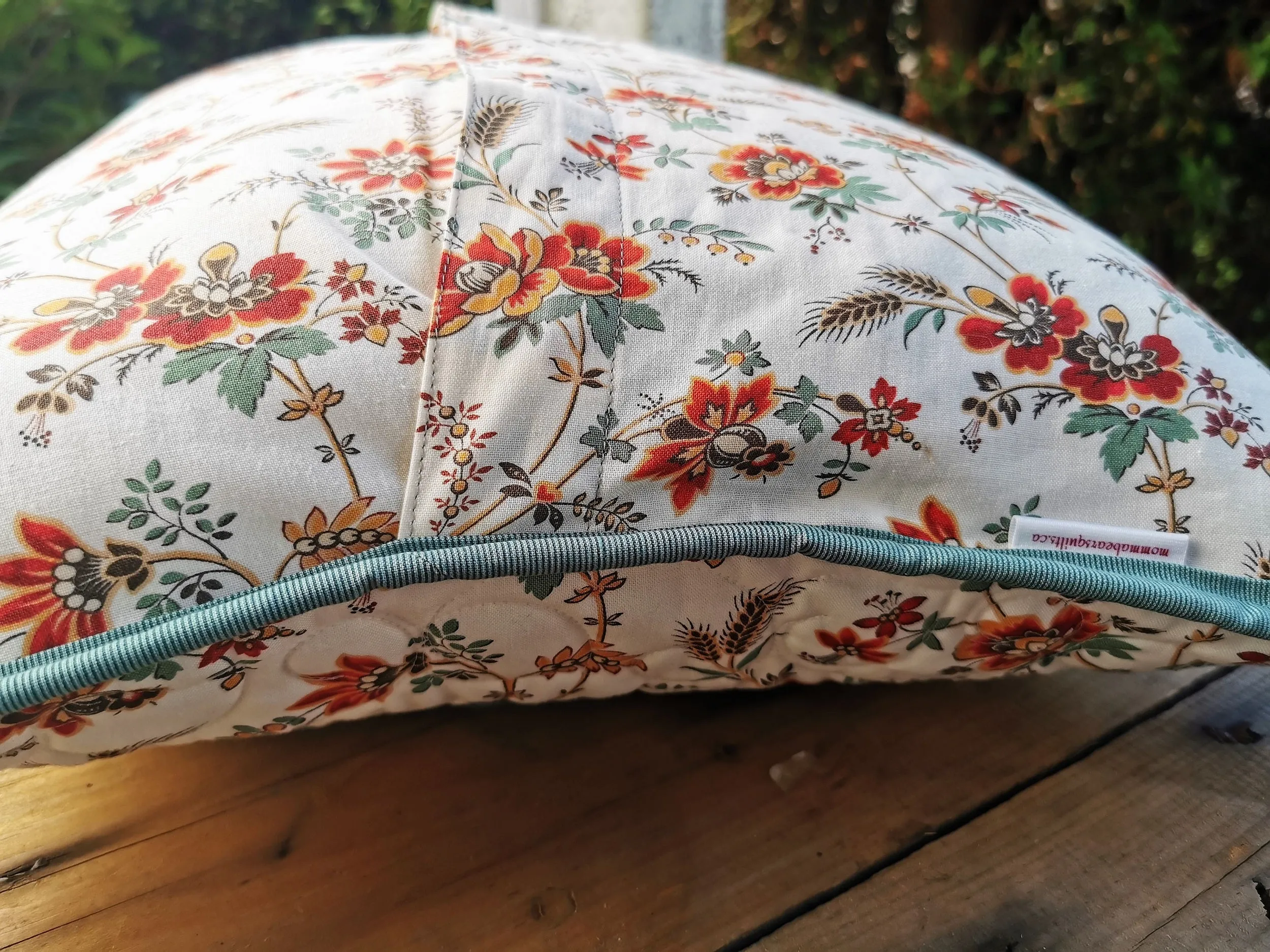 Quilted Throw Pillow, Teal Patchwork Cushion, 16 inch square