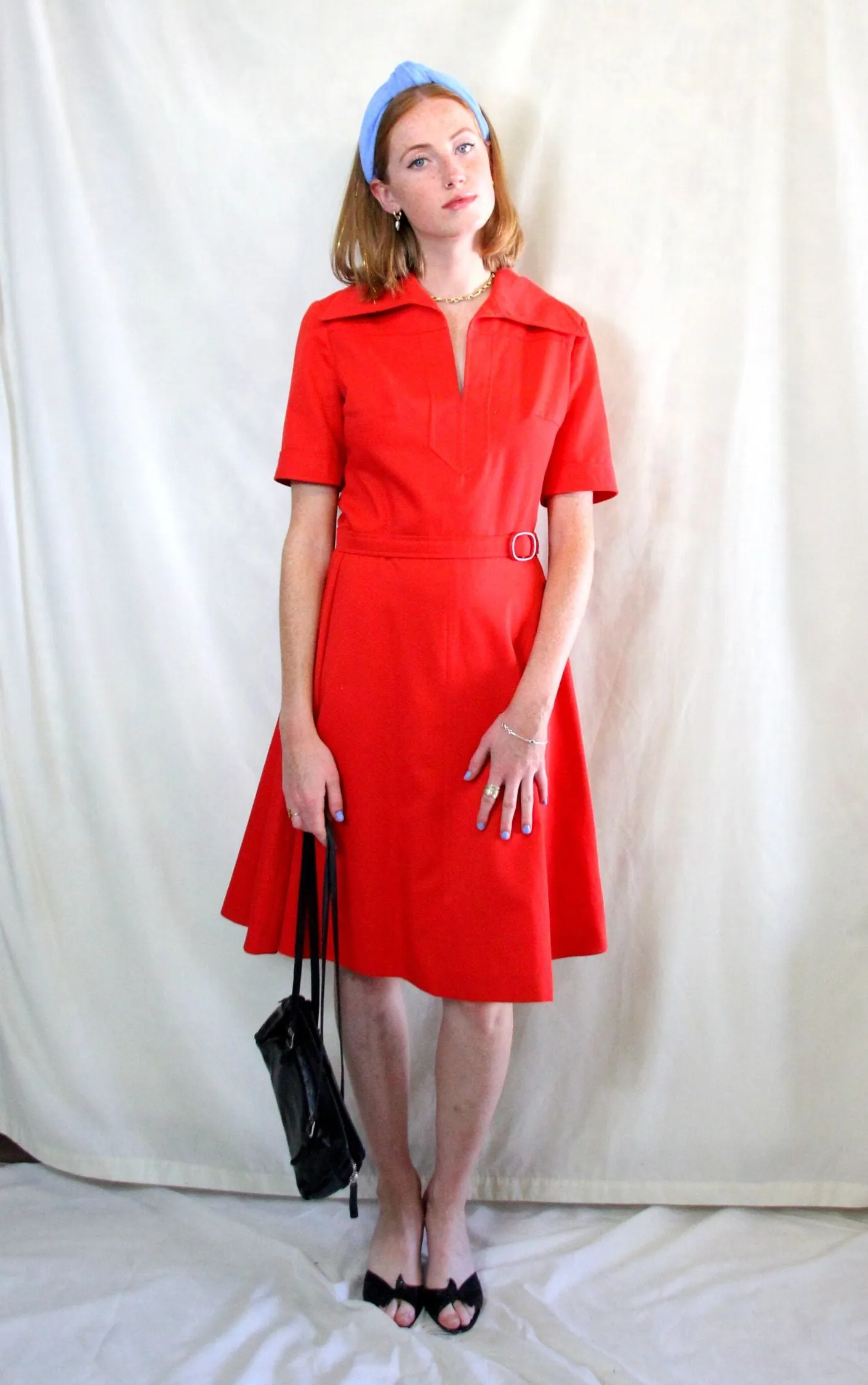 Red 1970s Vintage Dress