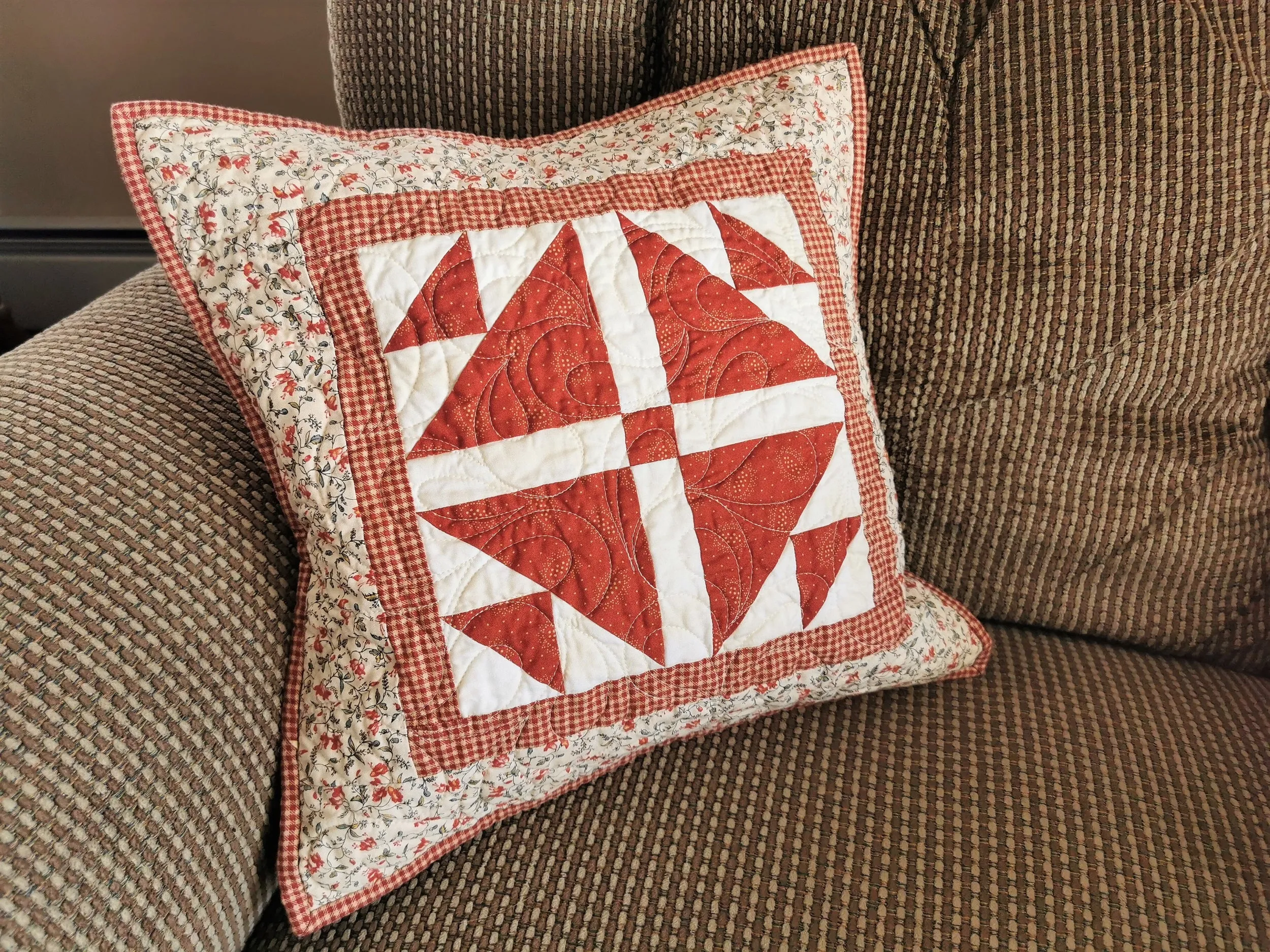 Red Patchwork Throw Pillow, 16 inch square
