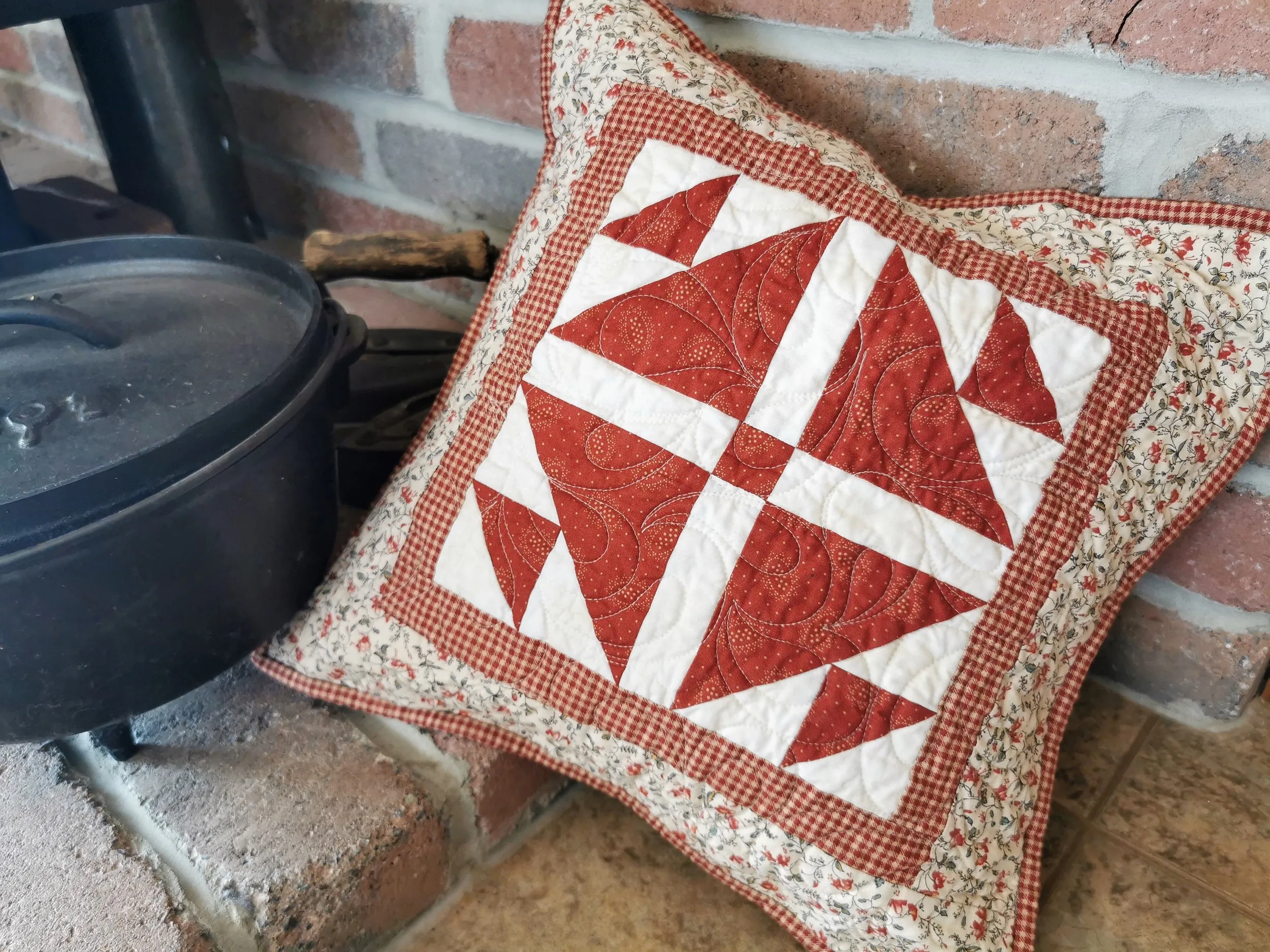 Red Patchwork Throw Pillow, 16 inch square