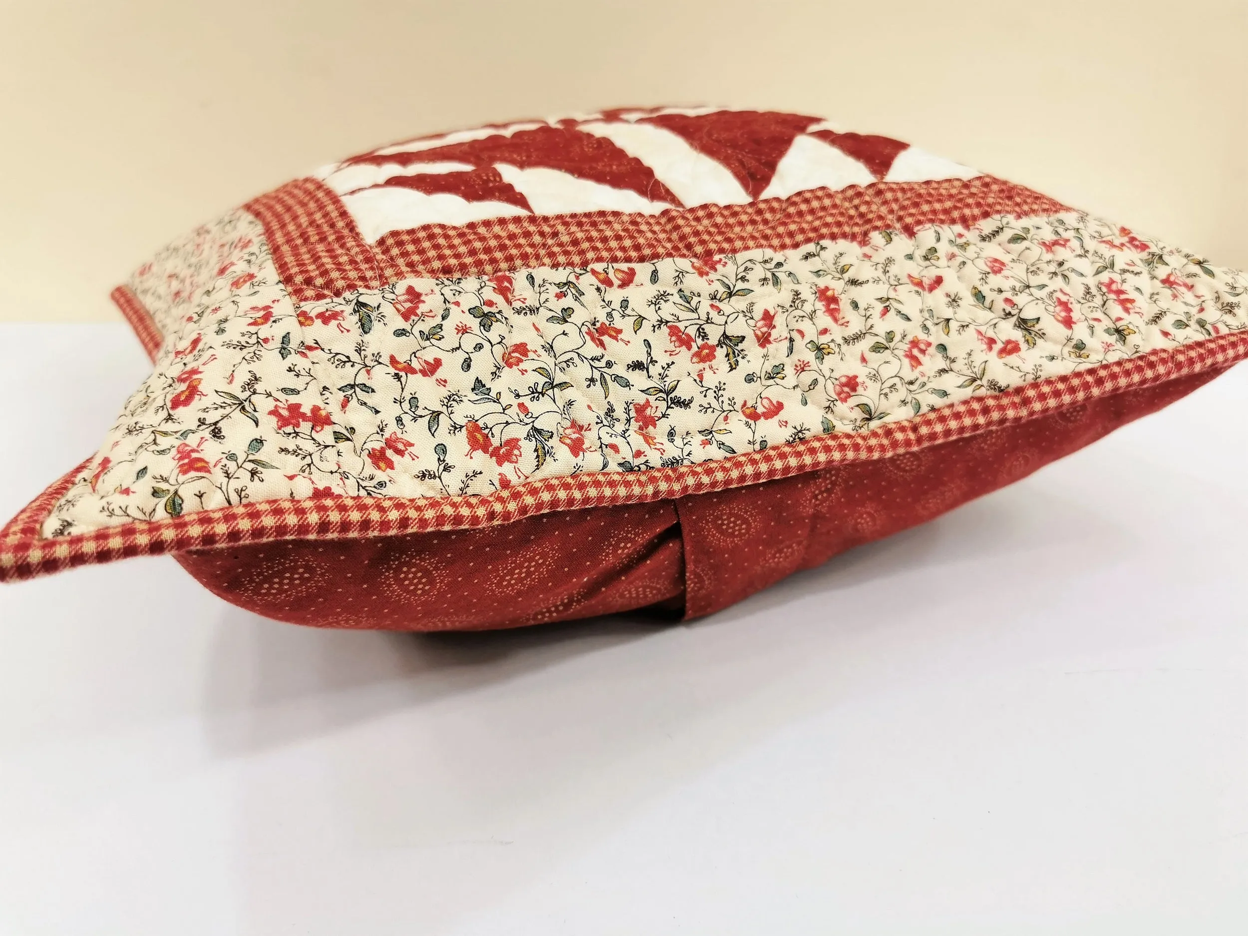 Red Patchwork Throw Pillow, 16 inch square