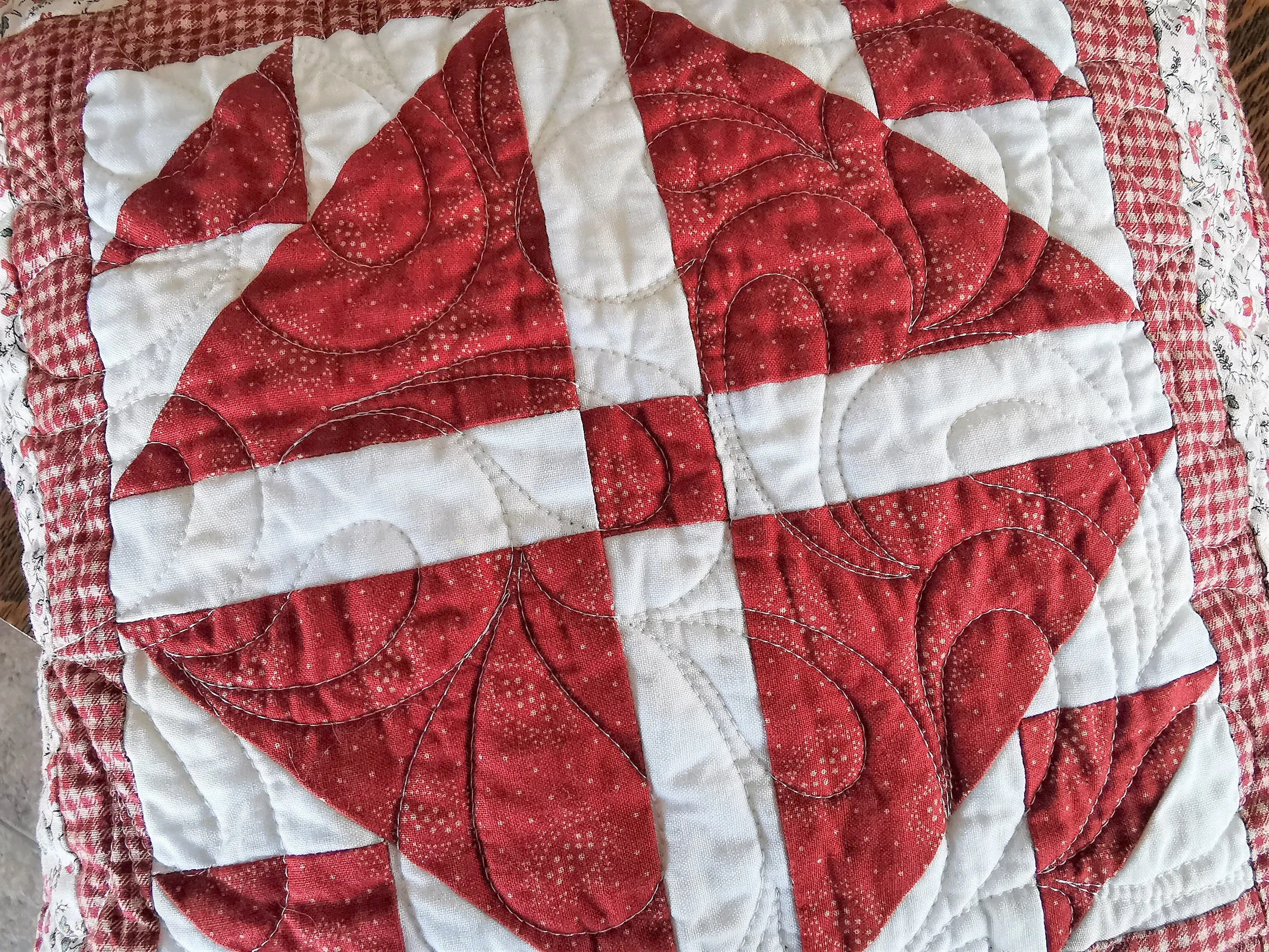 Red Patchwork Throw Pillow, 16 inch square