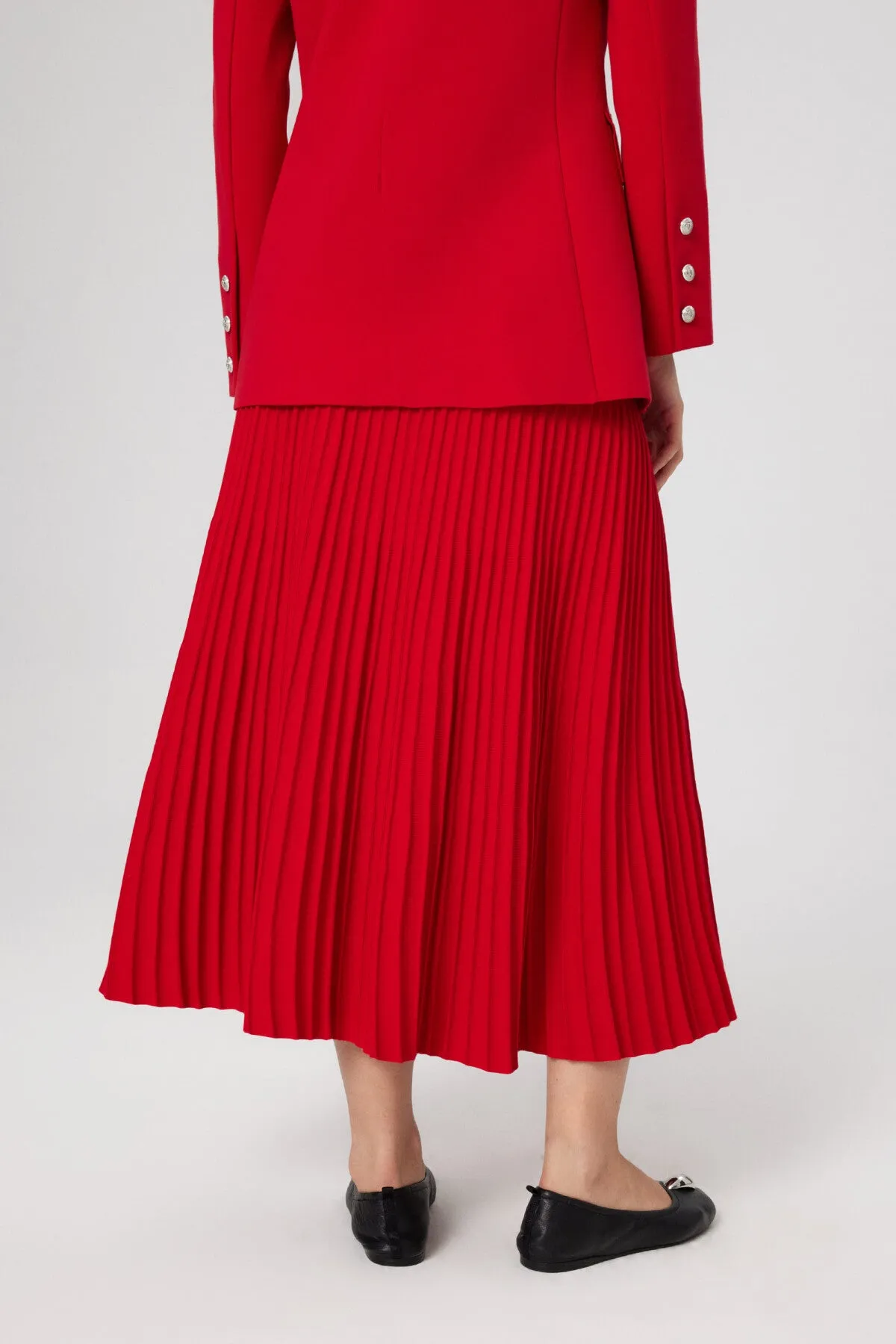 Red Pleated High Waist Long Skirt