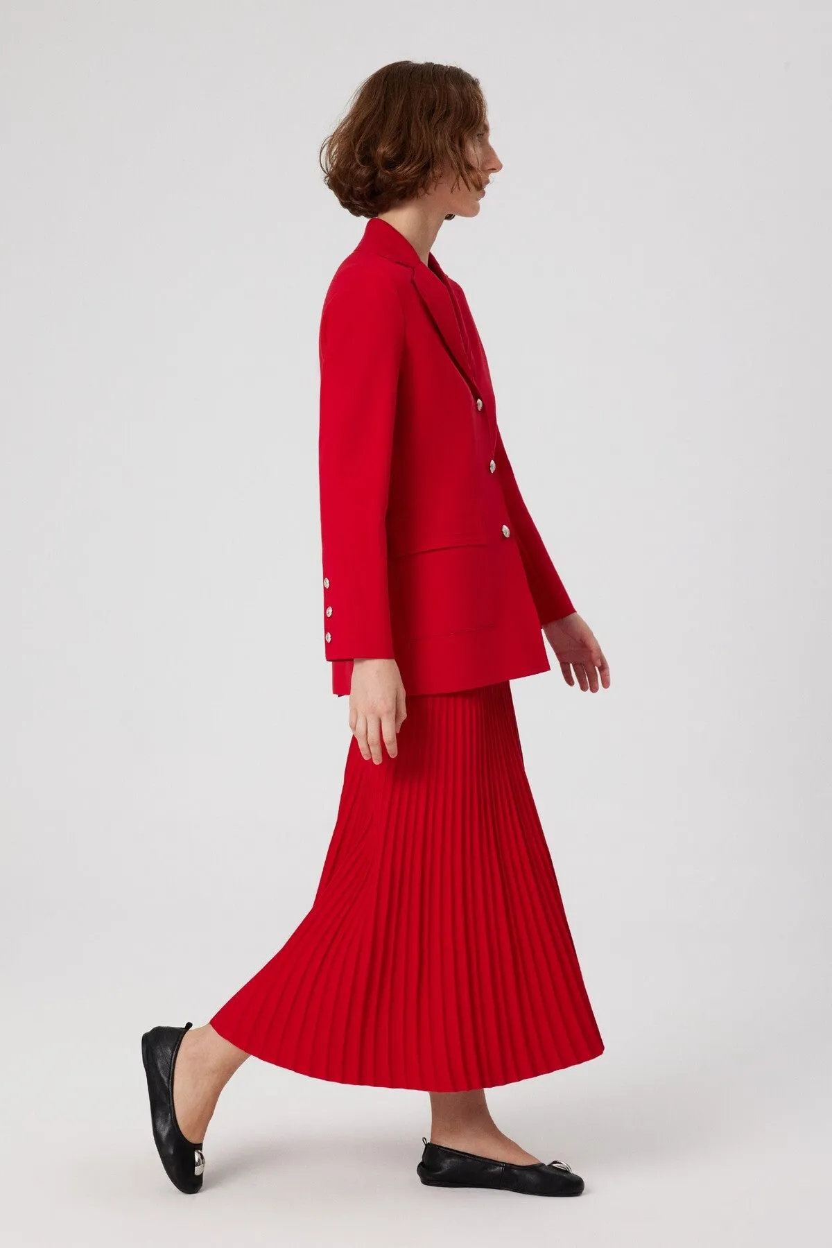 Red Pleated High Waist Long Skirt