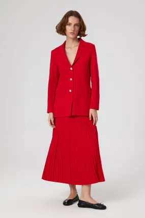 Red Pleated High Waist Long Skirt