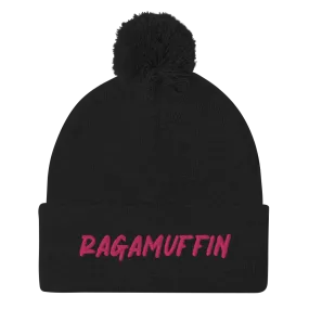Retro Ragamuffin Beanie Pom Pom Winter Fold over Skullcap Embroidered Knit Hat