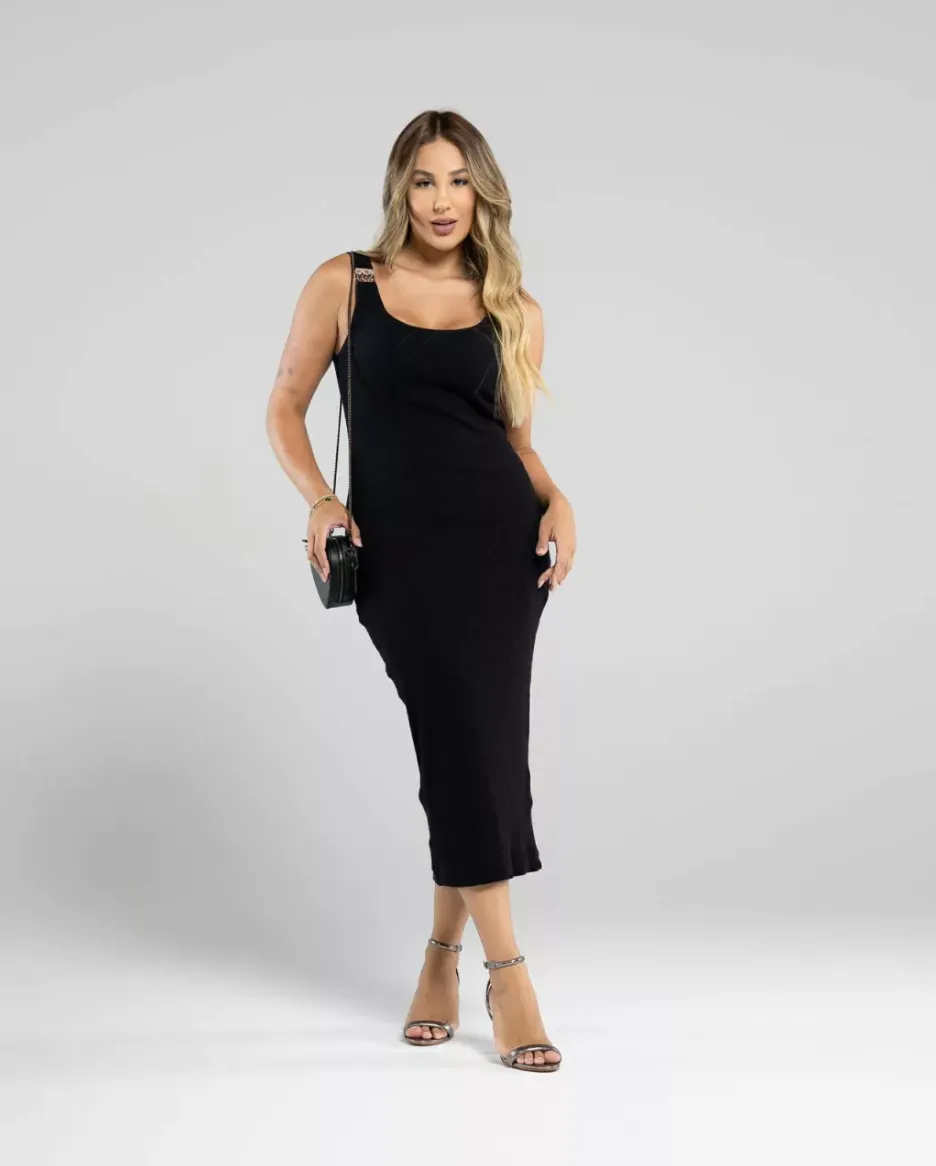 Ribbed Midi Dress Metal