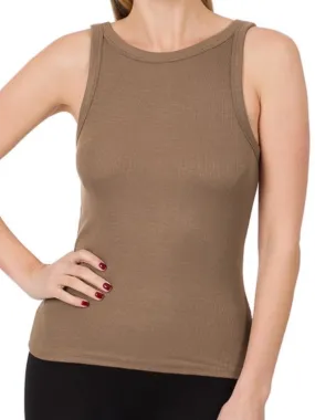 Rita High Neck Fitted Tank - Mocha