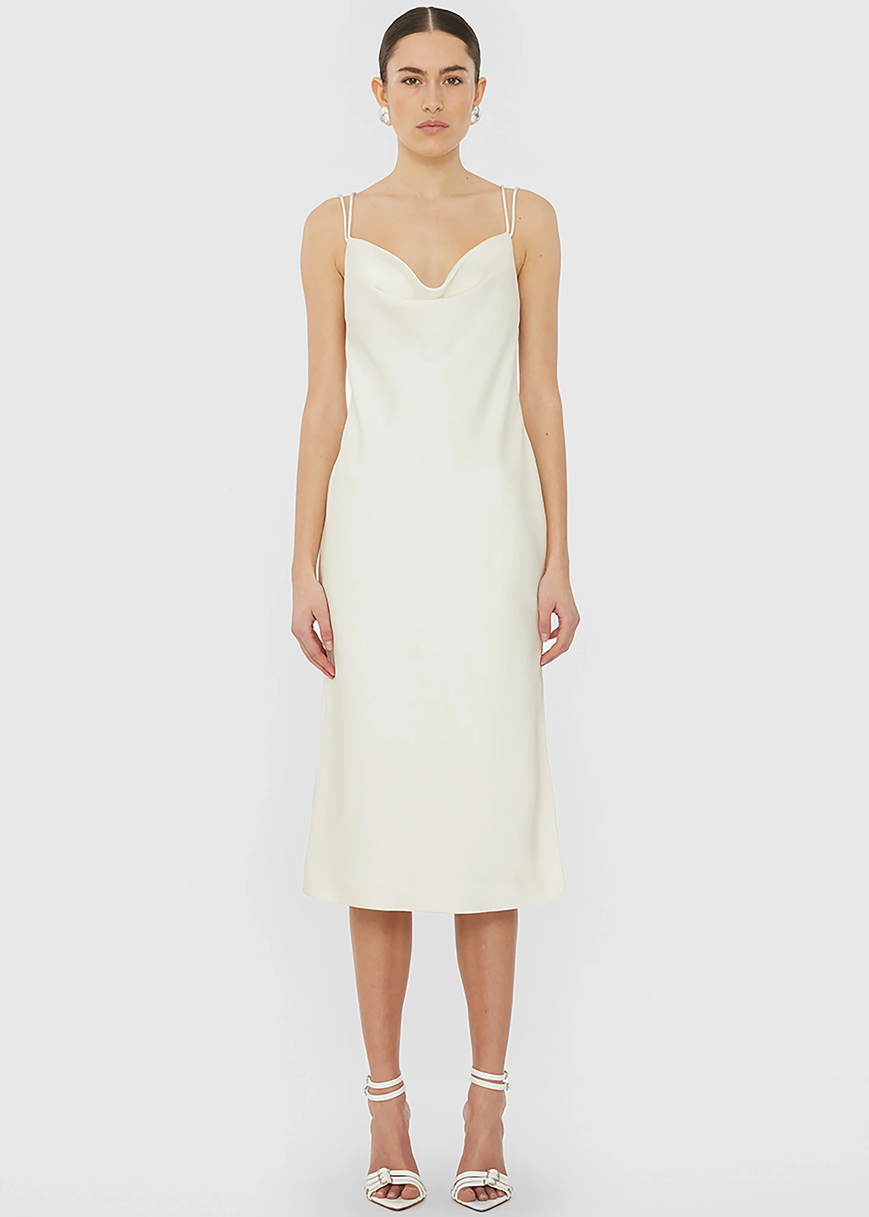Rotate Satin Midi Slip Dress - Egret
