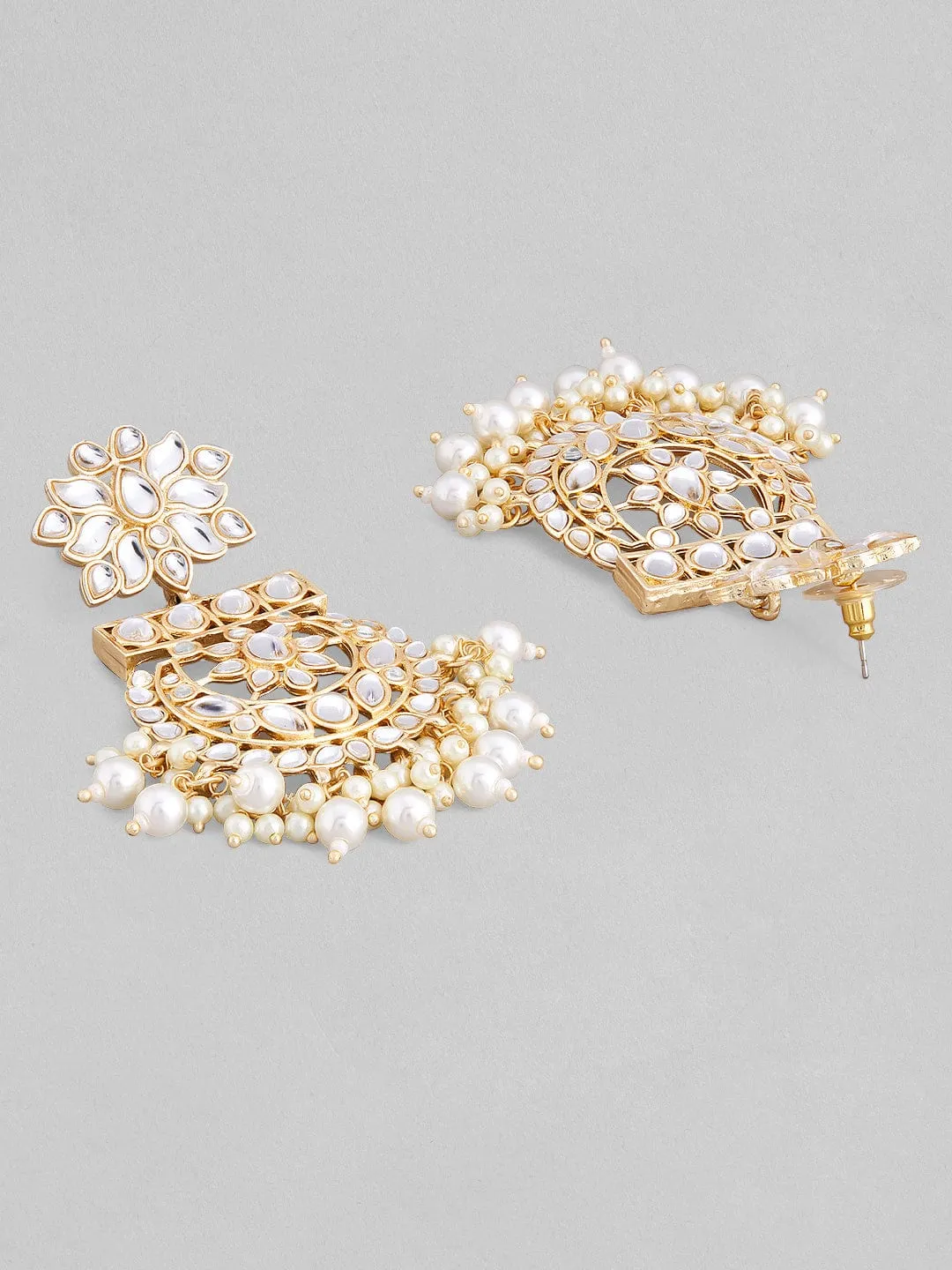 Rubans 22K Gold Plated Kundan Necklace Set With Kundan Studded And Hanging Pearls.