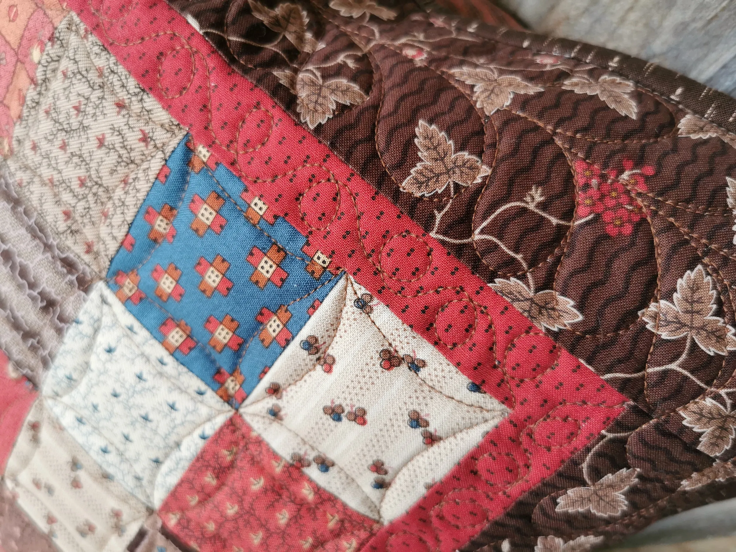 Rustic Quilted Pillow | Civil War Patchwork Sofa Pillow | 16 inch square Throw Pillow