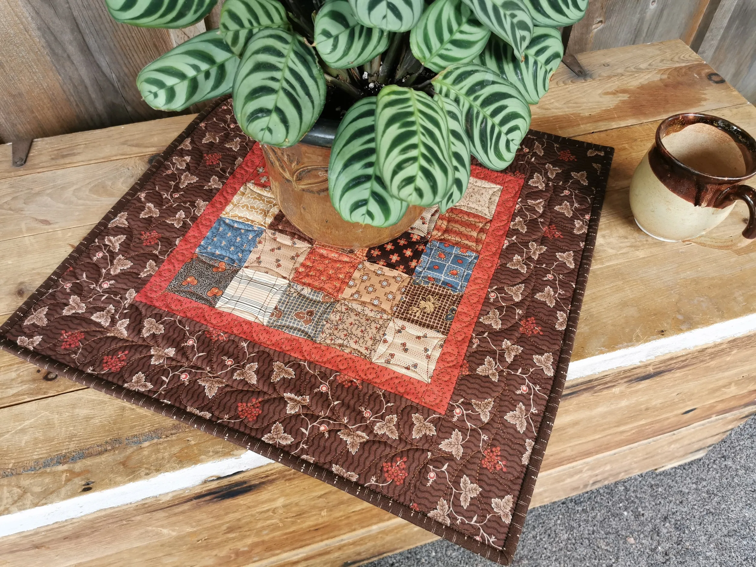 Rustic Quilted Pillow | Civil War Patchwork Sofa Pillow | 16 inch square Throw Pillow