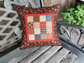 Rustic Quilted Pillow | Civil War Patchwork Sofa Pillow | 16 inch square Throw Pillow