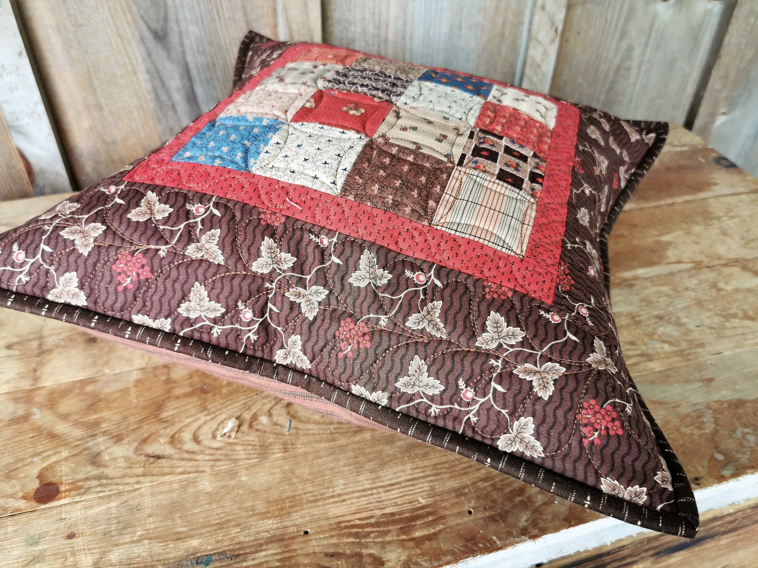 Rustic Quilted Pillow | Civil War Patchwork Sofa Pillow | 16 inch square Throw Pillow